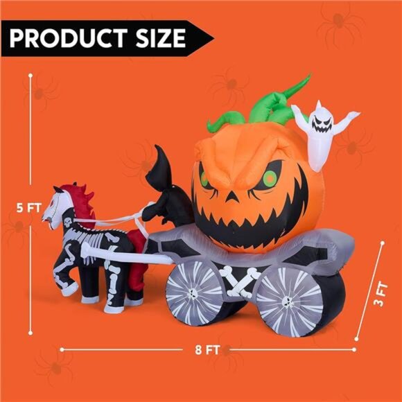 Joiedomi 8 Ft Long Halloween Inflatables Pumpkin Carriage Outdoor Decorations, - Picture 2 of 7